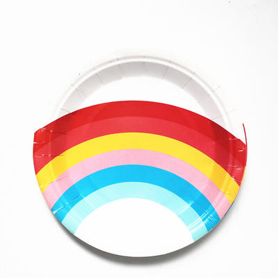 eco friendly party decoration custom pattern biodegradable disposable rainbow printing paper plates
