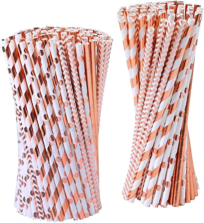 product-Manufacturer OEM Paper Straw Custom Disposable Straws Rose Gold Paper straws Eco straws Meta