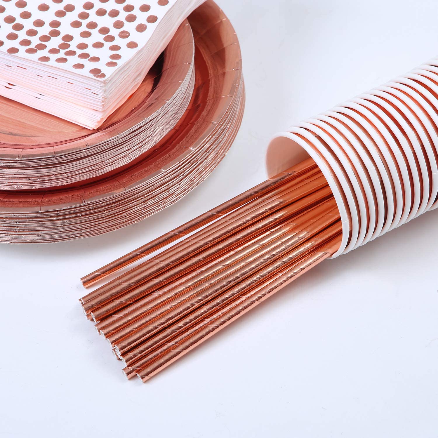 product-Wholesale Rose Gold Foil Dot Dinnerware Party Supply Biodegradable Party Paper Plate Set-ISR