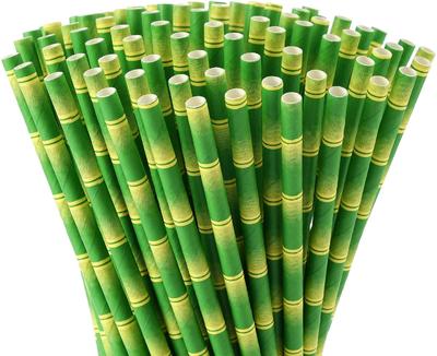 Bamboo Print Paper Straws Biodegradable Straw Disposable Party Drinking Straws for Juices Shakes Smoothies