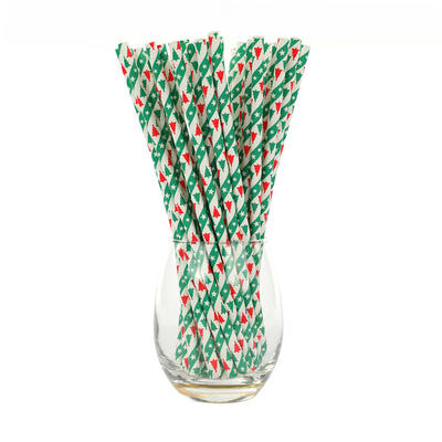 Christmas Drinking Straws Biodegradable Paper Straw Striped Dot Christmas Tree Pattern Straws for New Year Party Accessories