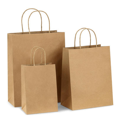 Custom Printed Brown Kraft Biodegradable Paper Shopping Bags With Handles