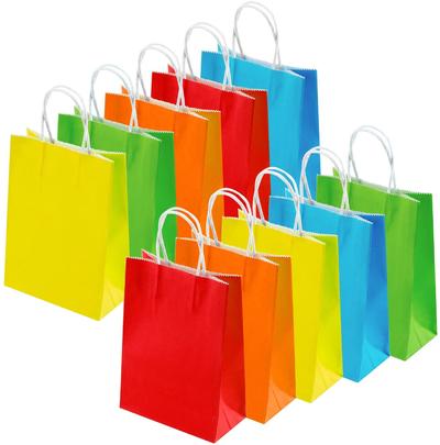 Multi color Kraft paper bag recycle Bags Reusable Gift Paper Bags Shopping Bags with Handles