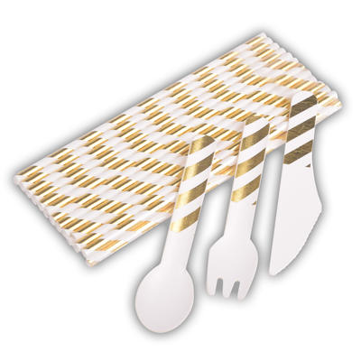 2021 Disposable Cutlery Set Nature Food Grade Paper Dinnerware Gold Tableware Utensils