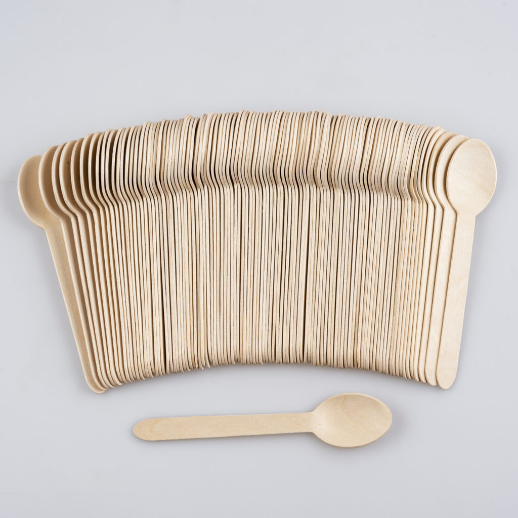 product-Disposable Sturdy Wooden Cutlery Set 100 Biodegradable Forks Eco-Friendly Spoon Natural Wood