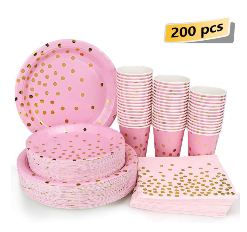 product-Amazon selling hot gold disposable tableware paper plates paper cups holiday birthday party 